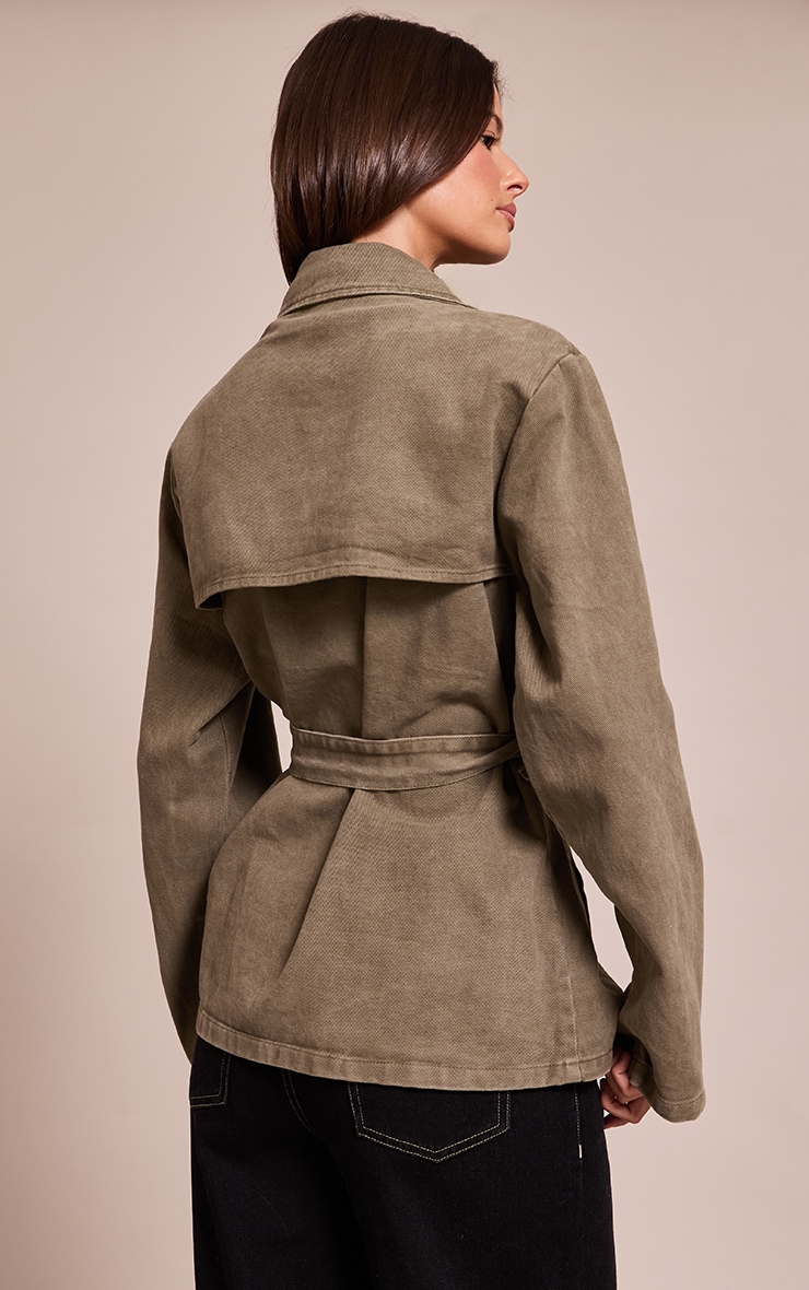Olive Belted Cropped Denim Trench image 2