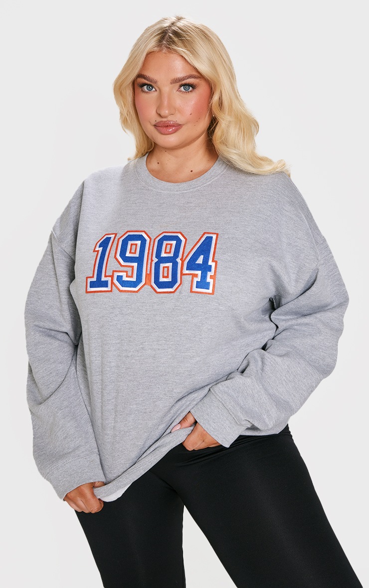 Plus Grey Marl Embroided 1984 Sweatshirt image 1