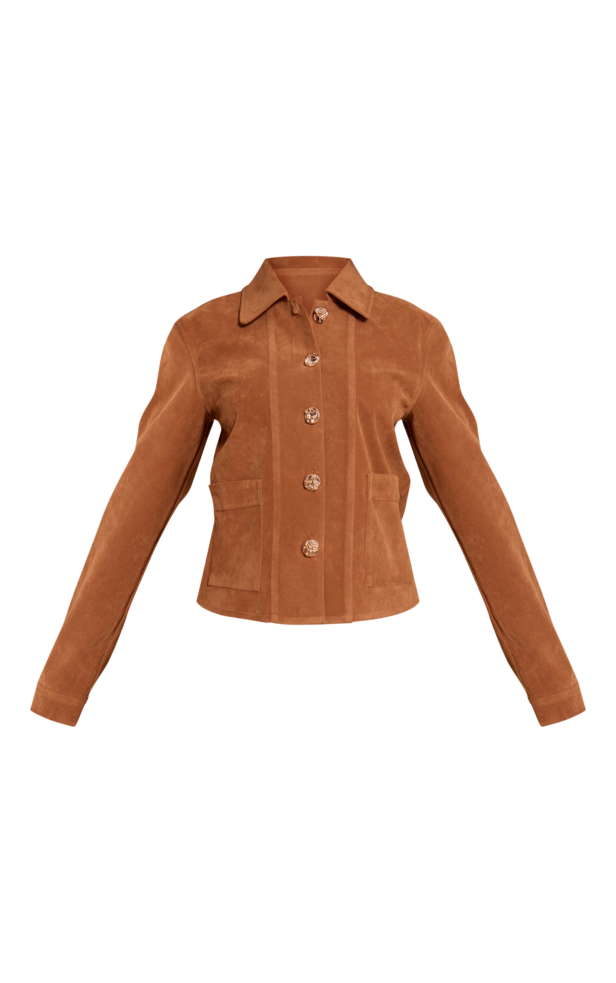 Petite Tan Suede Button Up Boxy Jacket image 5