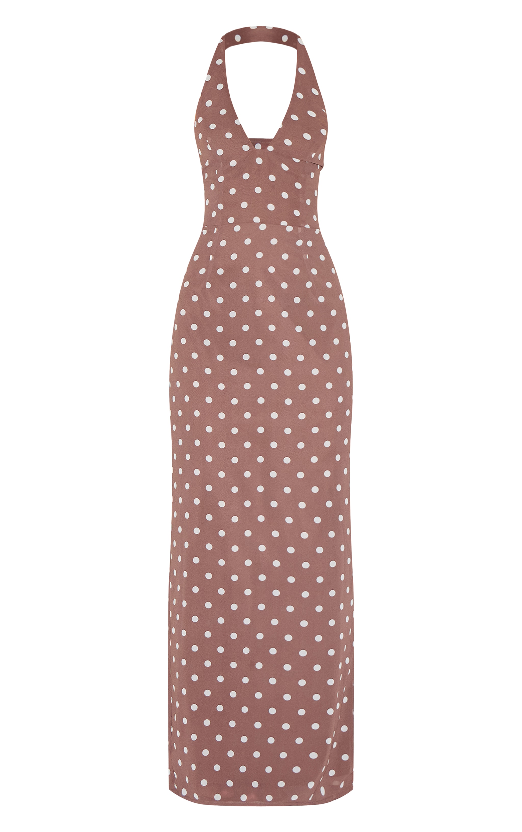 Chocolate Chiffon Polka Dot Printed Plunge Neck Maxi Dress image 5