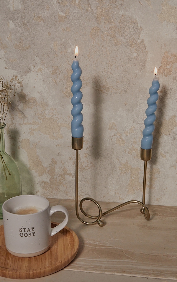 Tall Spiral Candle Duo Blue Home & Beauty PrettyLittleThing AUS