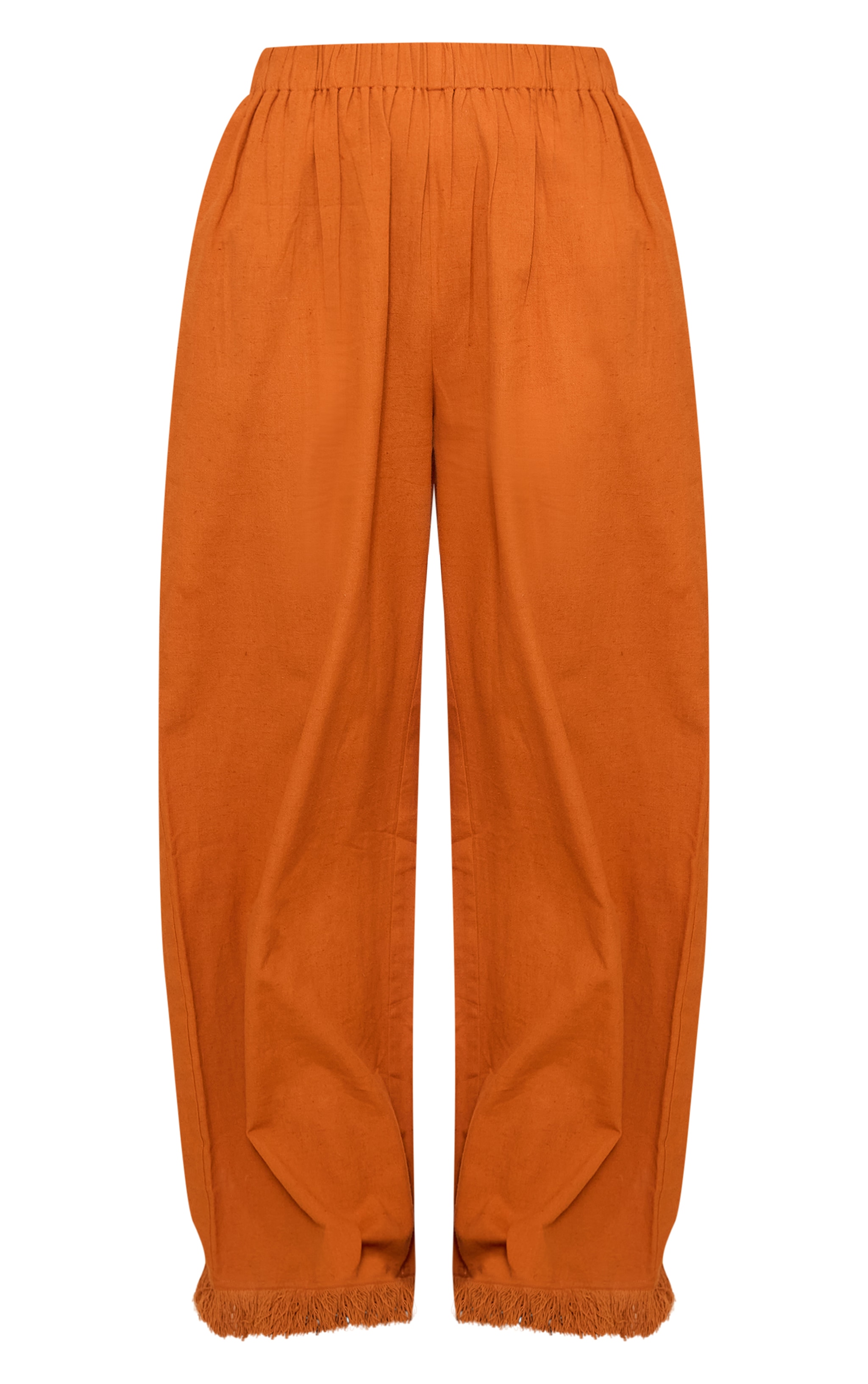 Rust Linen Look Frayed Hem Wide Leg Pants image 5