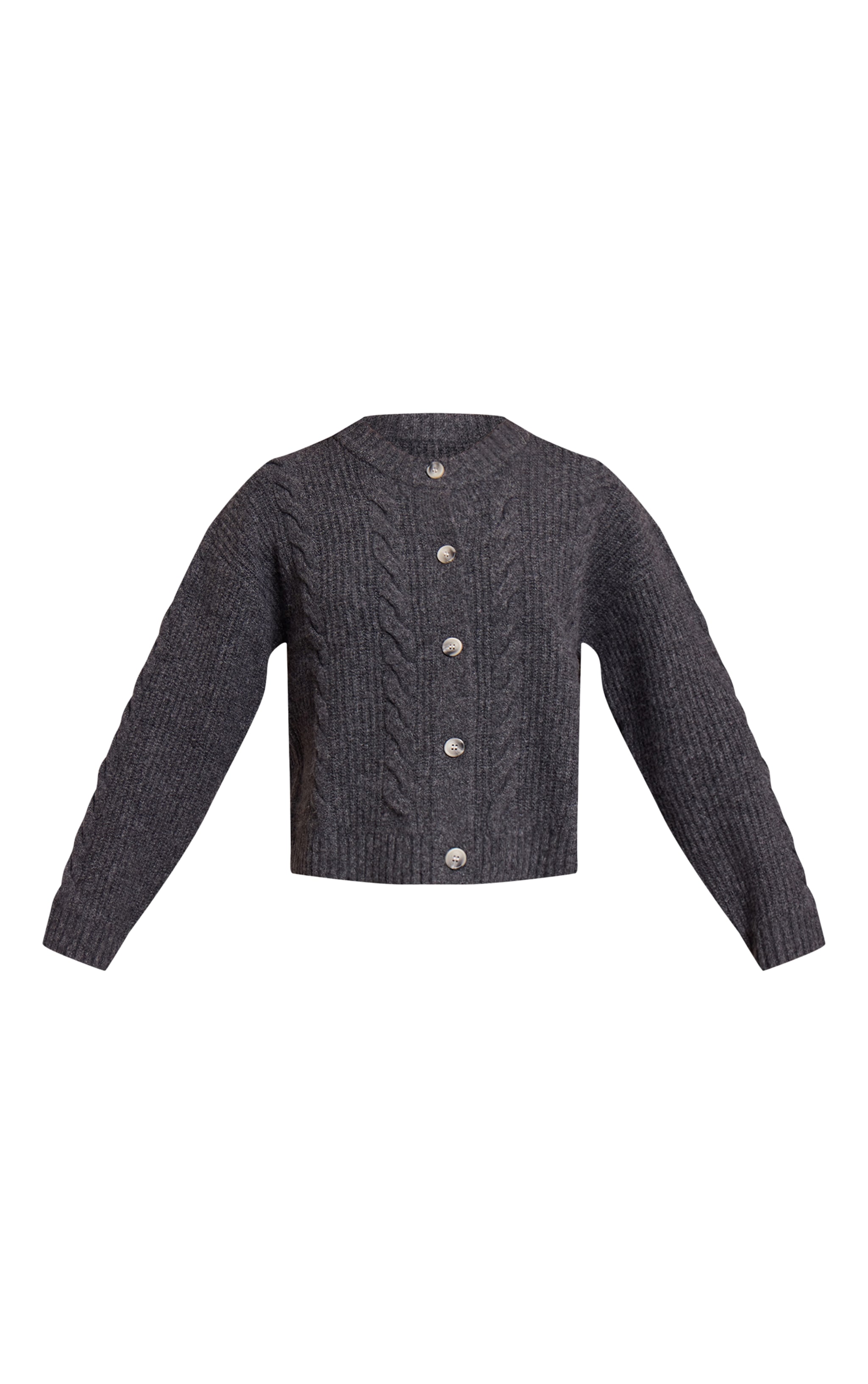 Cardigan en maille tricot torsadée gris anthracite à boutons image 5