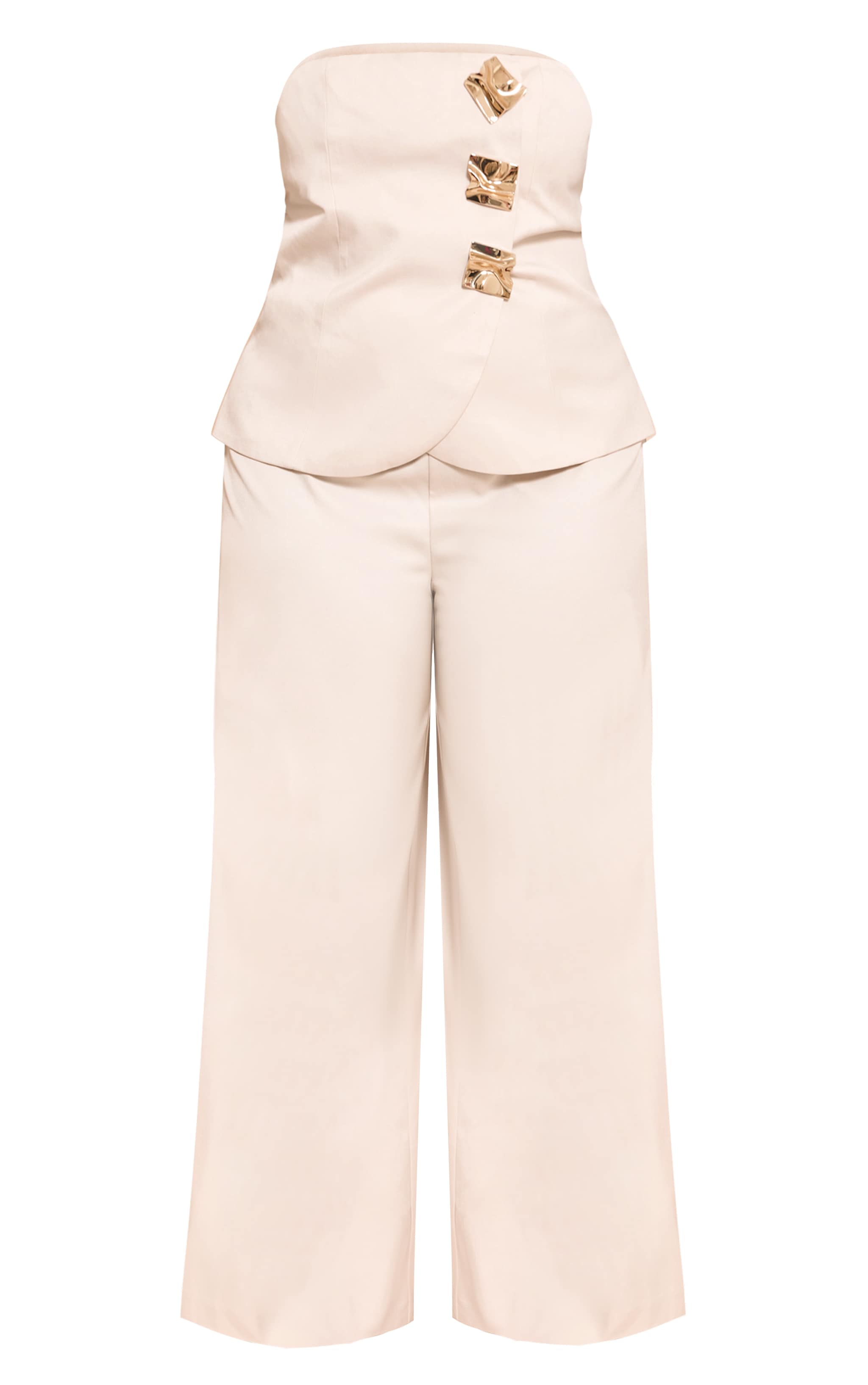 Plus Cream Woven Bandeau Trim Detail Straight Leg Jumpsuit image 5