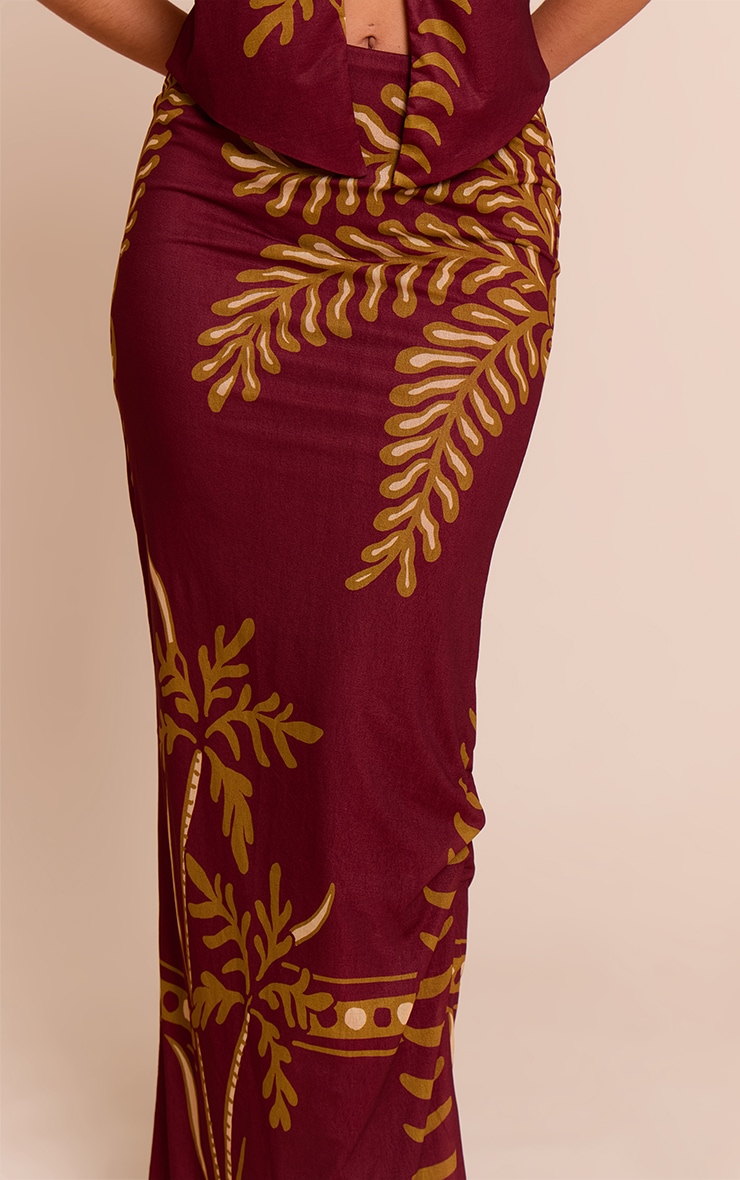 Rust Palm Print Chiffon Maxi Skirt image 4