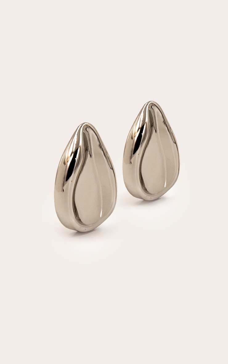 Silver Sculpted Tear Drop Oversized Stud Earrings image 3