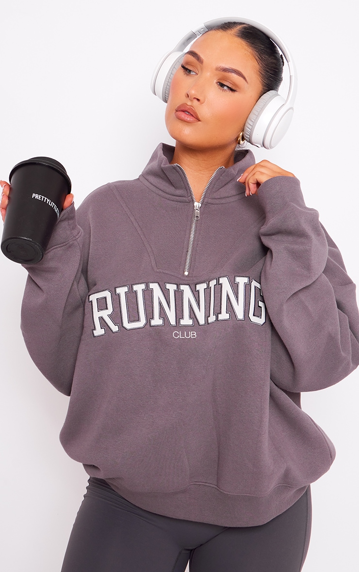 Charcoal Running Embroidered Zip Up Sweatshirt image 4