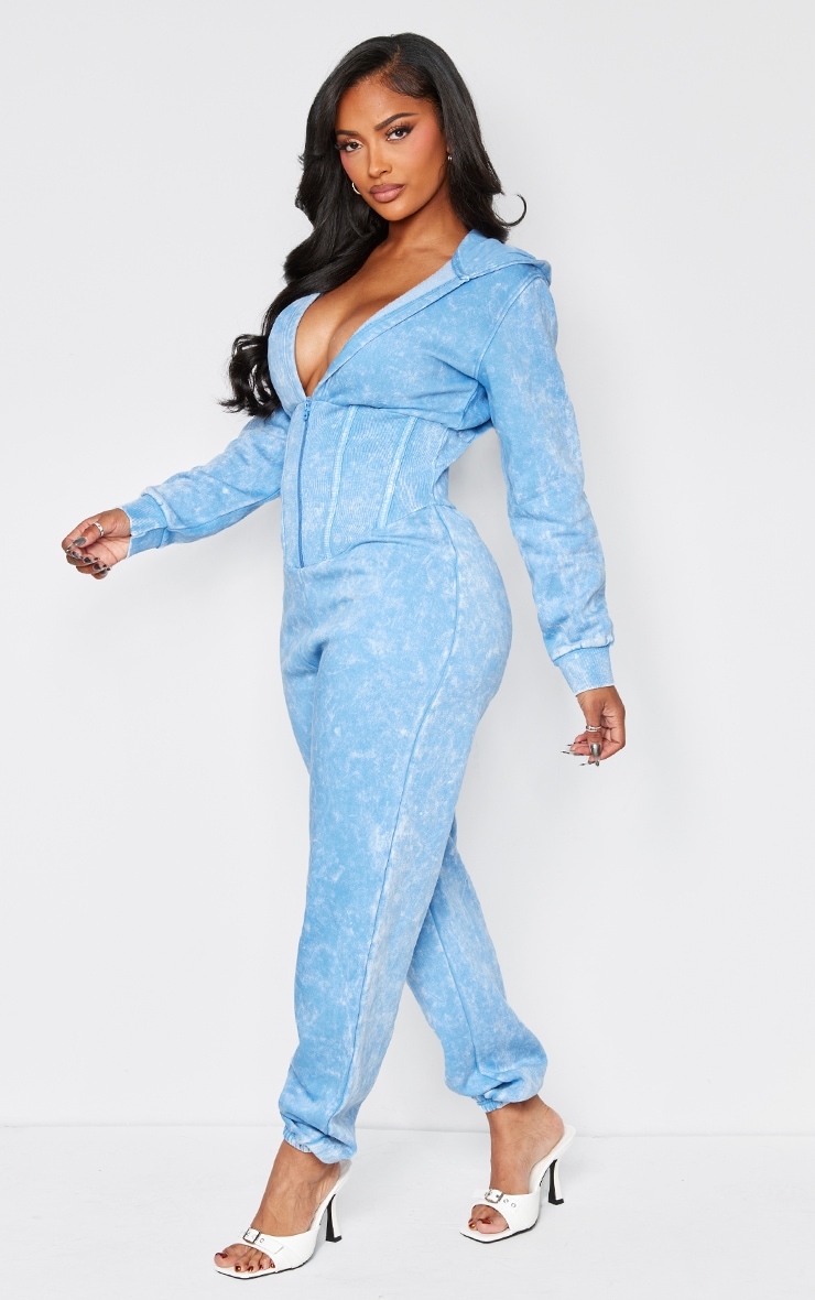 Shape Washed Blue Long Sleeve Cinched Waist Jumpsuit image 3