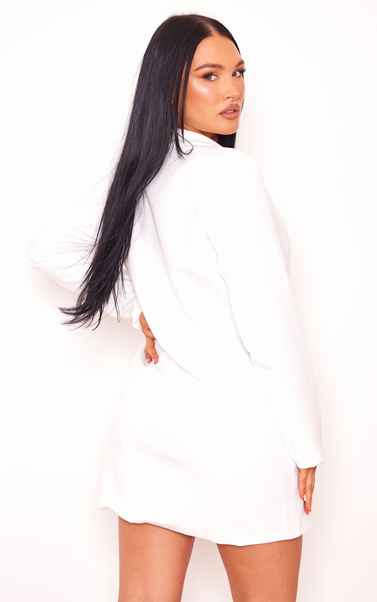 White Plunge Pocket Detail Blazer Dress image 2