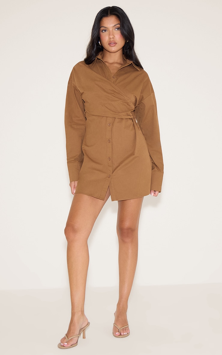 Chocolate Overlay Long Sleeve Shirt Dress image 1