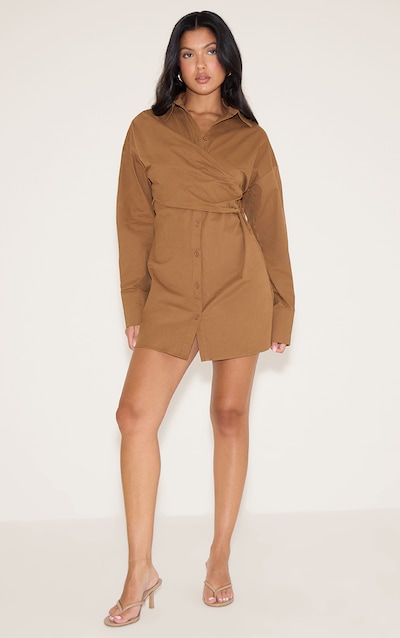 Robe chemise chocolat à manches longues et partie superposée