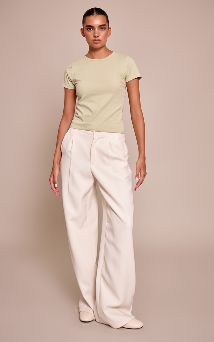 Sage Green Cotton Crew Neck Longline Short Sleeve T-Shirt image 3