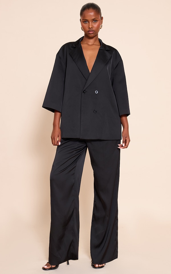 Black Tailored Satin Wide Leg Pants