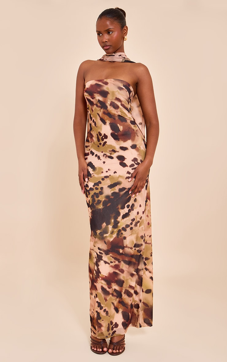 Pink Printed Bandeau Scarf Detail Maxi Dress image 3