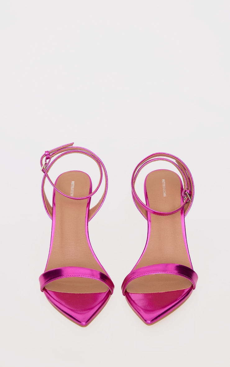 Pink Metallic PU Point Toe Strappy Barely There High Heeled Sandals image 3