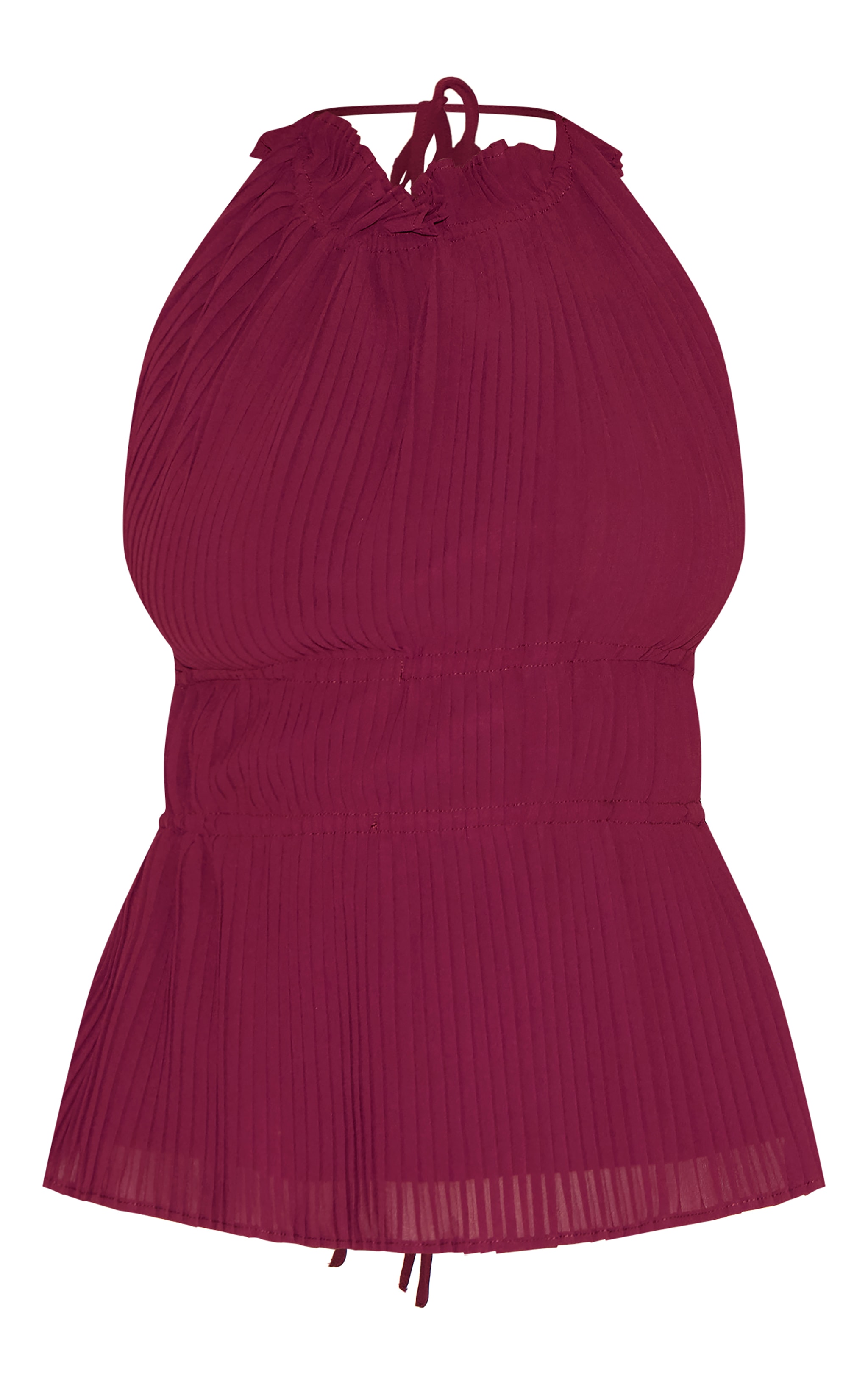 Shape Berry Pleated High Neck Open Back Top image 5