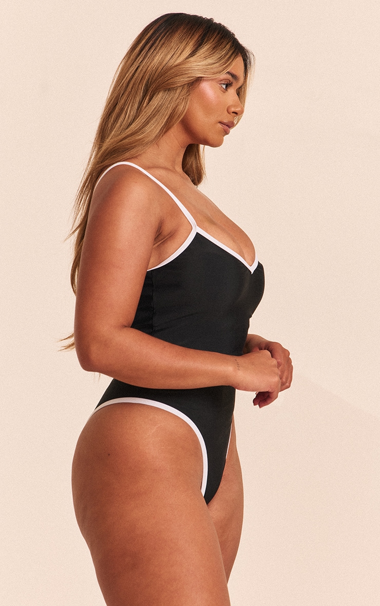 Shape Black Contrast Binding Swimsuit image 3