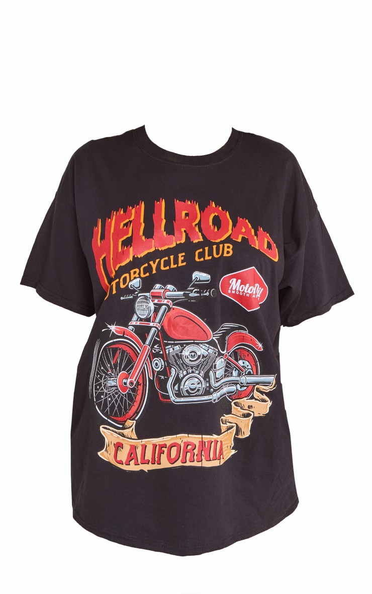 Black Hellroad Print Oversized T Shirt image 5