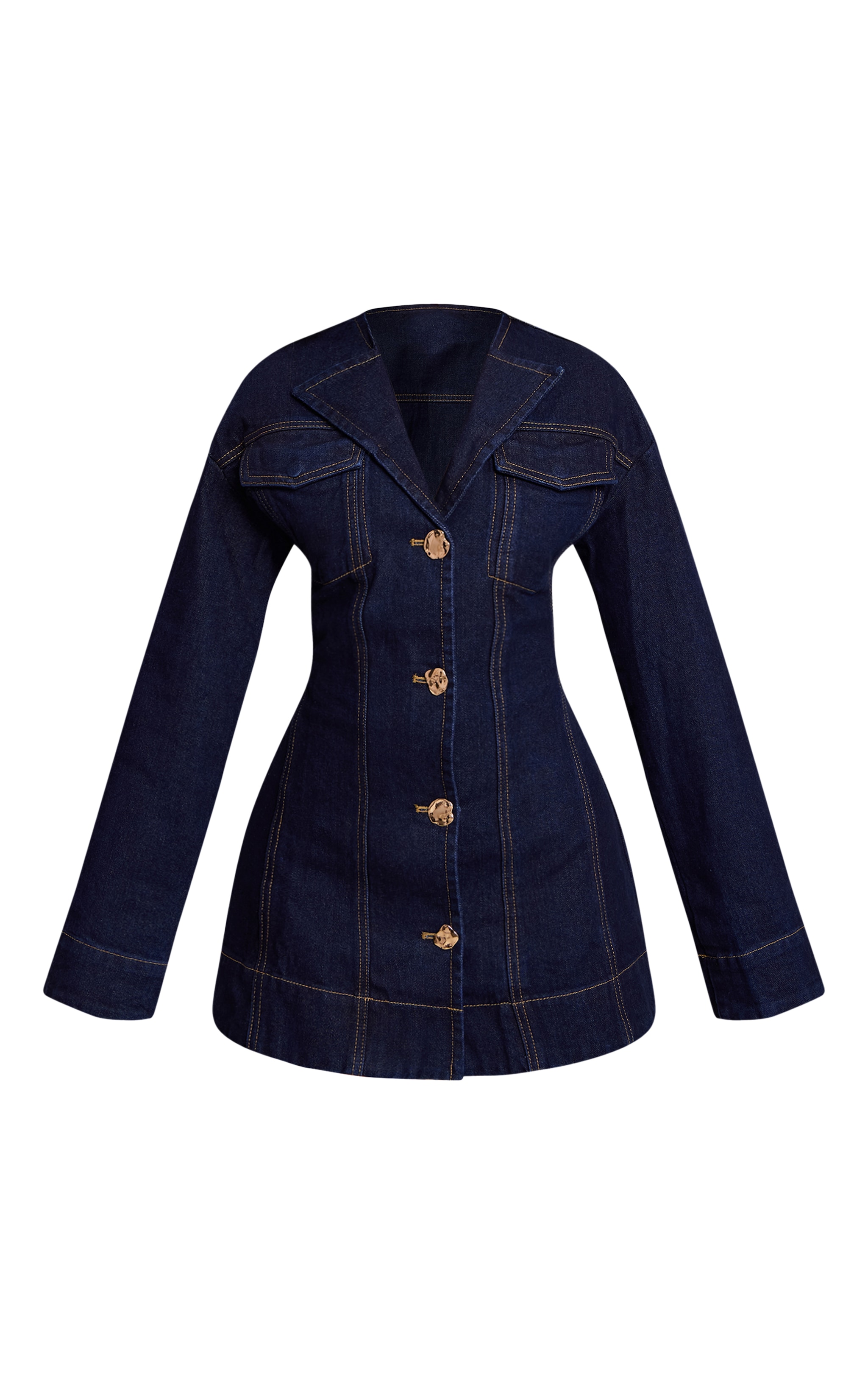 Petite Indigo Button Detail Long Sleeve Denim Dress image 5