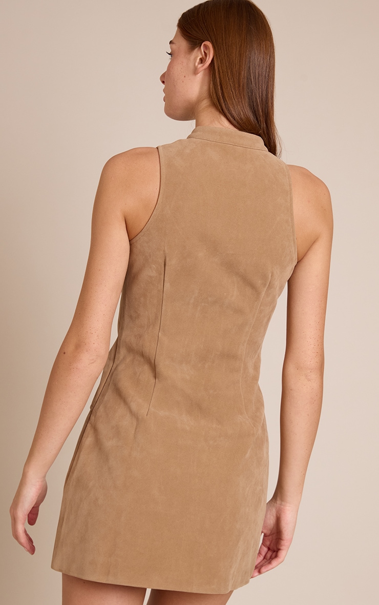 Mini robe en suédine marron clair à zip image 2