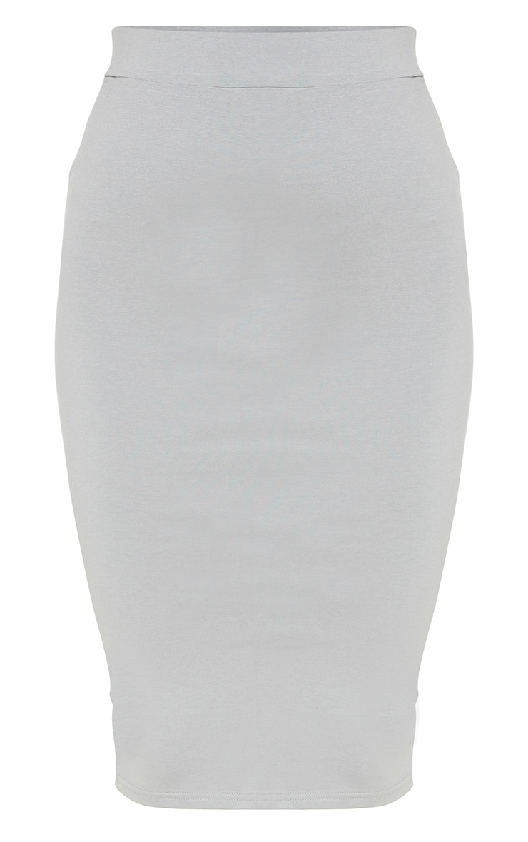 Grey Second Skin Bodycon Midi Skirt image 3