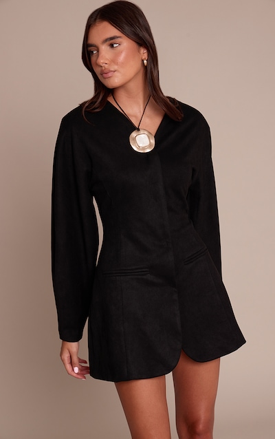 Robe blazer en suédine noire à manches cocon