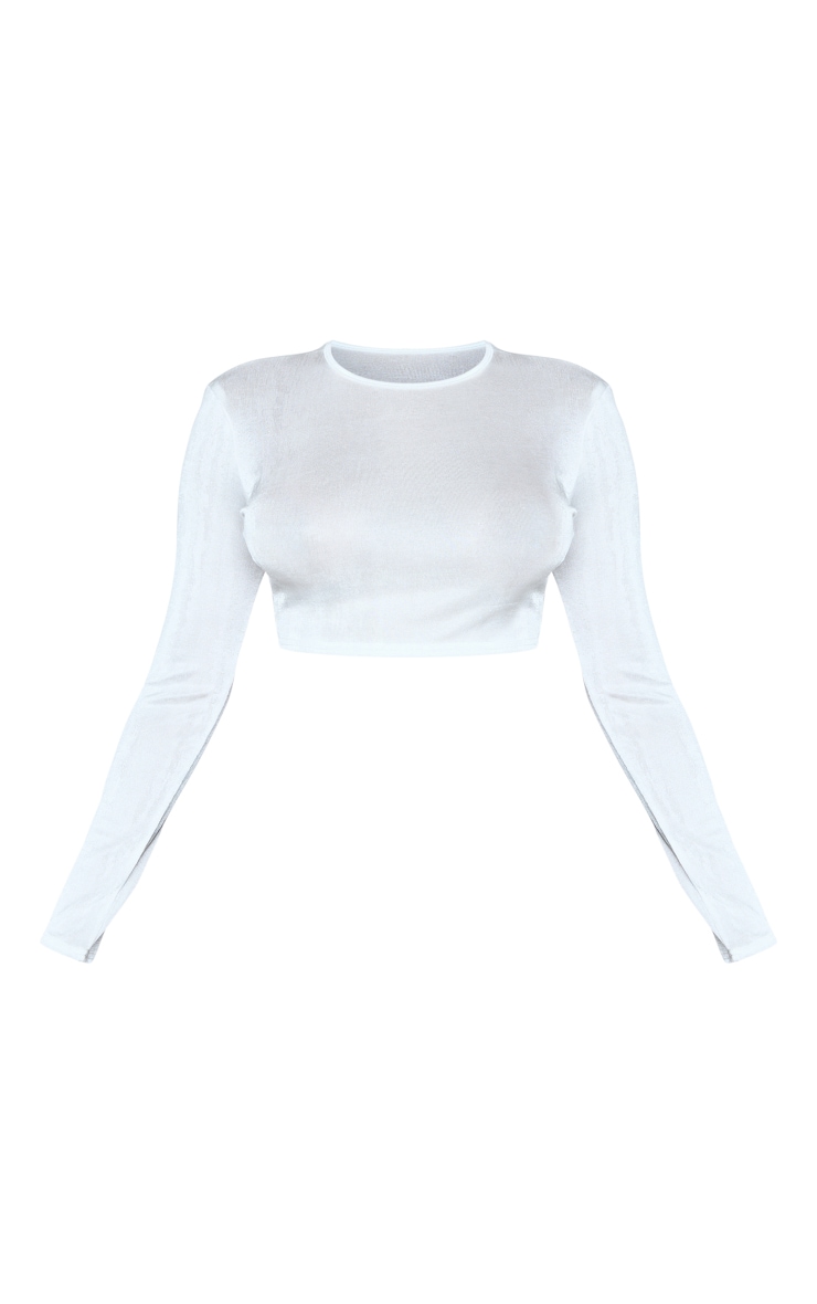 White Acetate Slinky Long Sleeve Crop Top image 5