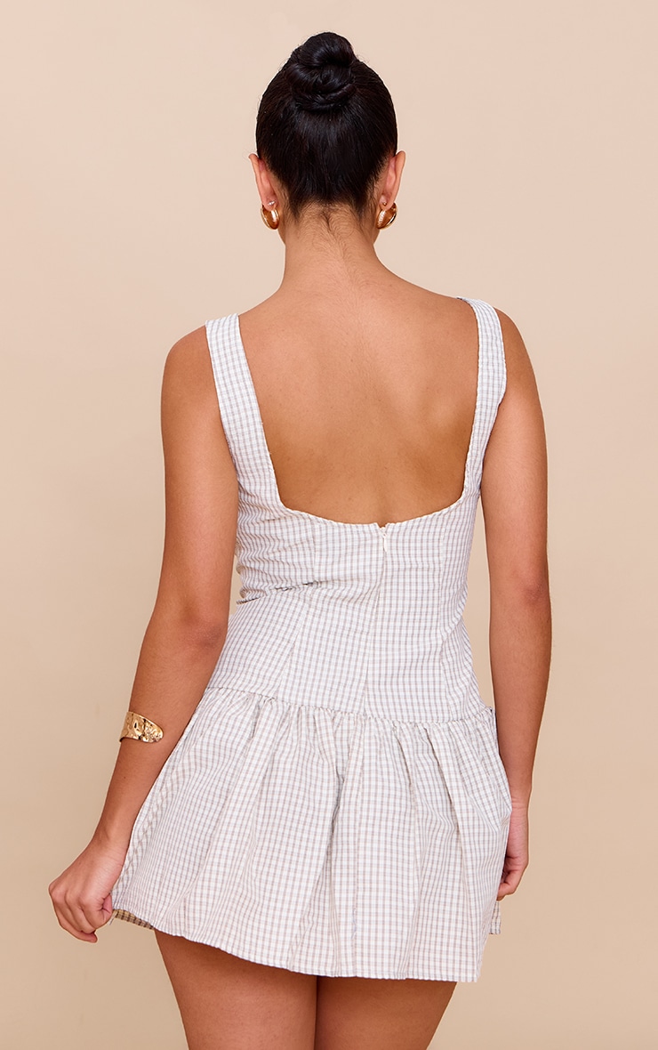 Taupe Checked Scoop Back Button Down Shift Dress image 2