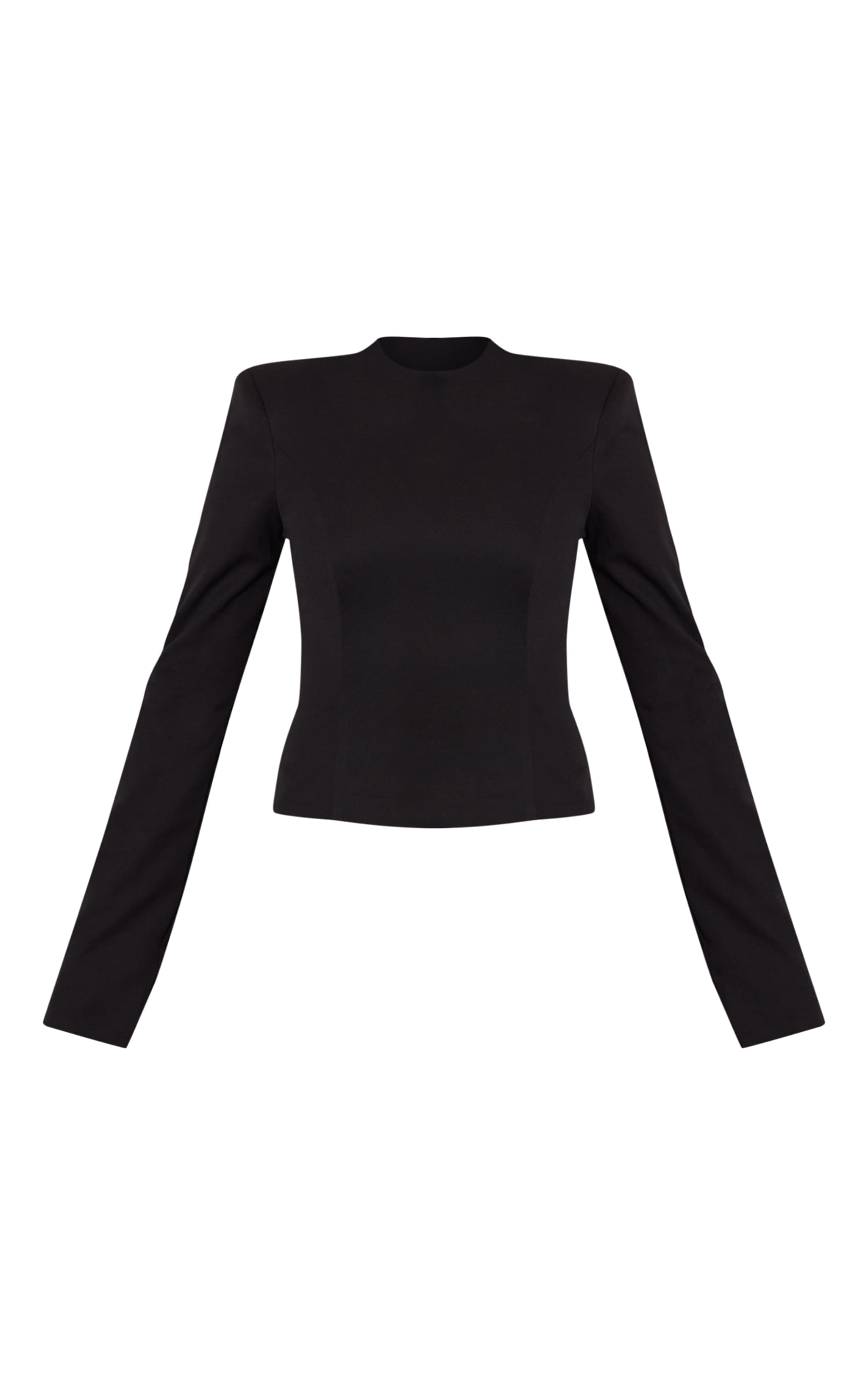 Black Twill Tailored High Neck Long Sleeve Top image 5
