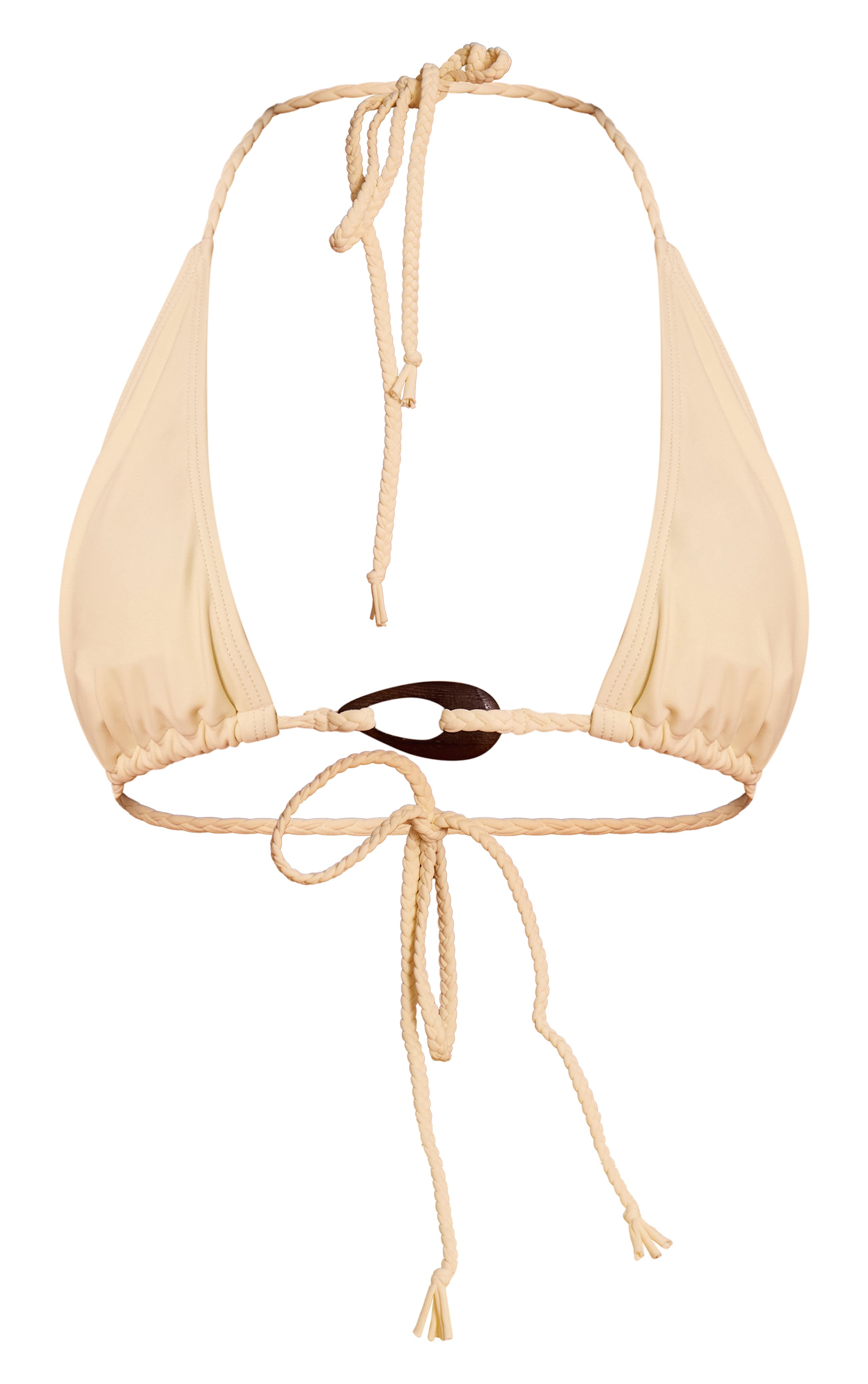Cream Plaited Wood Ring Detail Triangle Bikini Top image 5