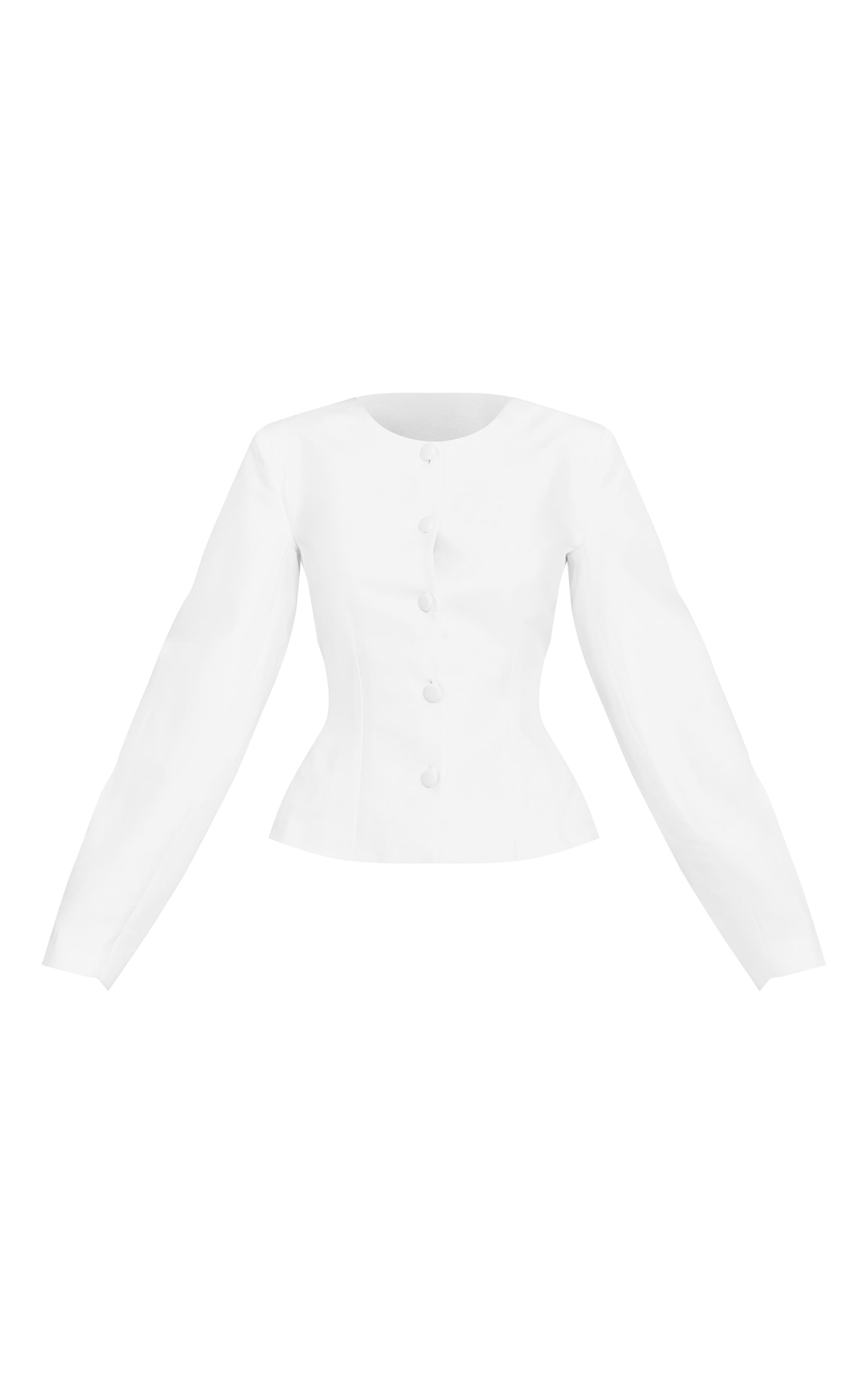 Petite Blazer tissé blanc boutonné à manches cocon et taille cintrée image 5