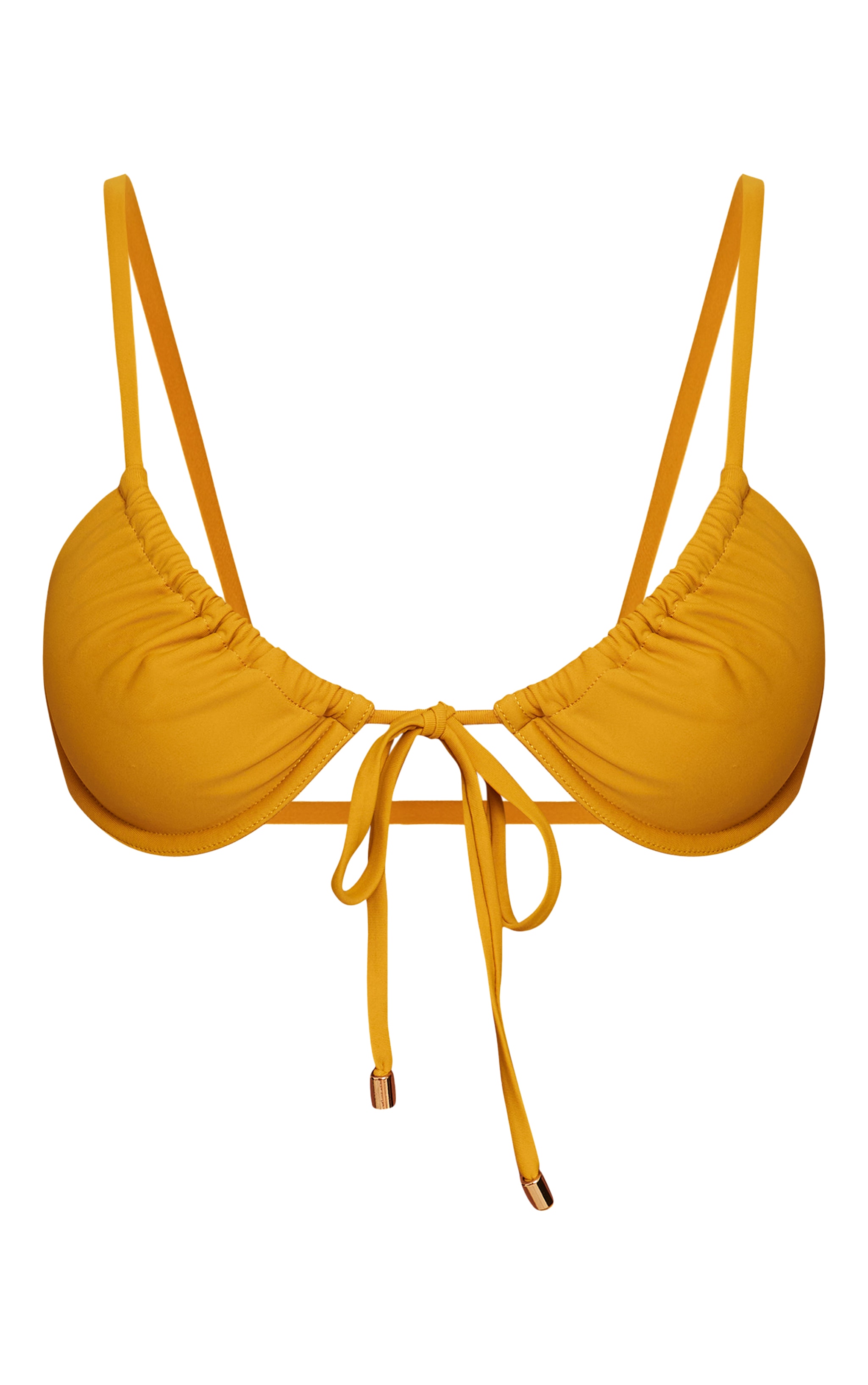 Mustard Ruched Front Underwire Bikini Top image 5