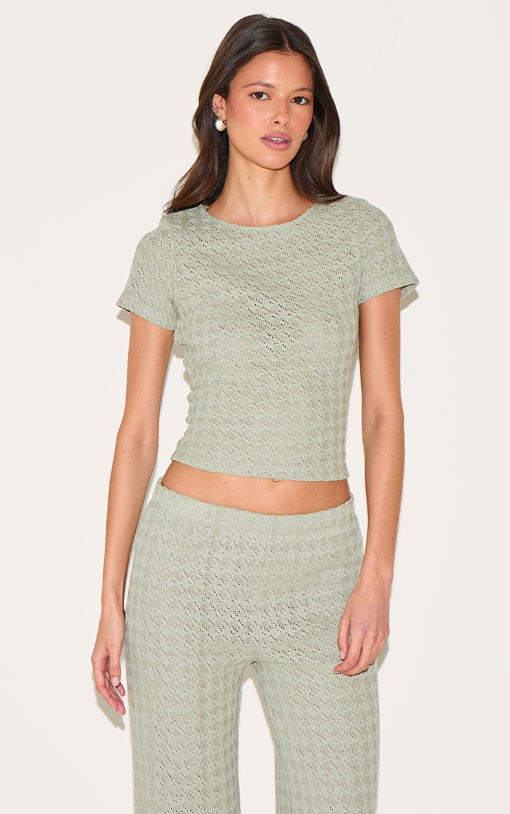 Sage Green Textured T Shirt image 1
