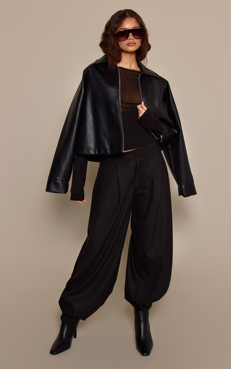 Black Contrast Jersey Rib Long Sleeve Fitted Top image 3