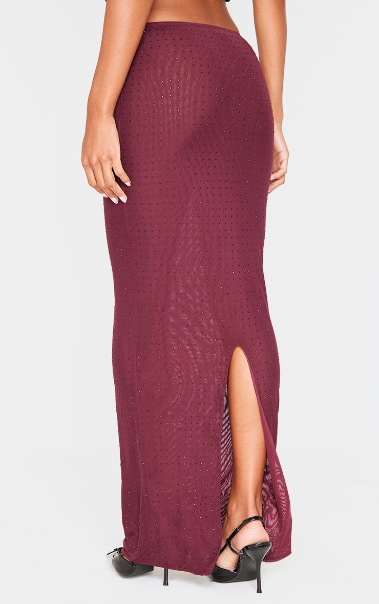 Burgundy Hot Fix Mesh Maxi Skirt image 3