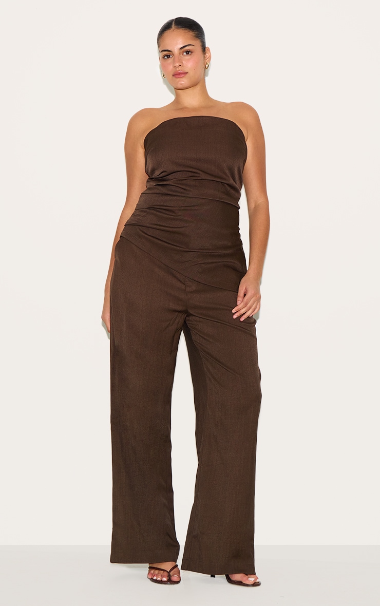 Plus Deep Chocolate Tailored Woven Wide Leg Pants image 1