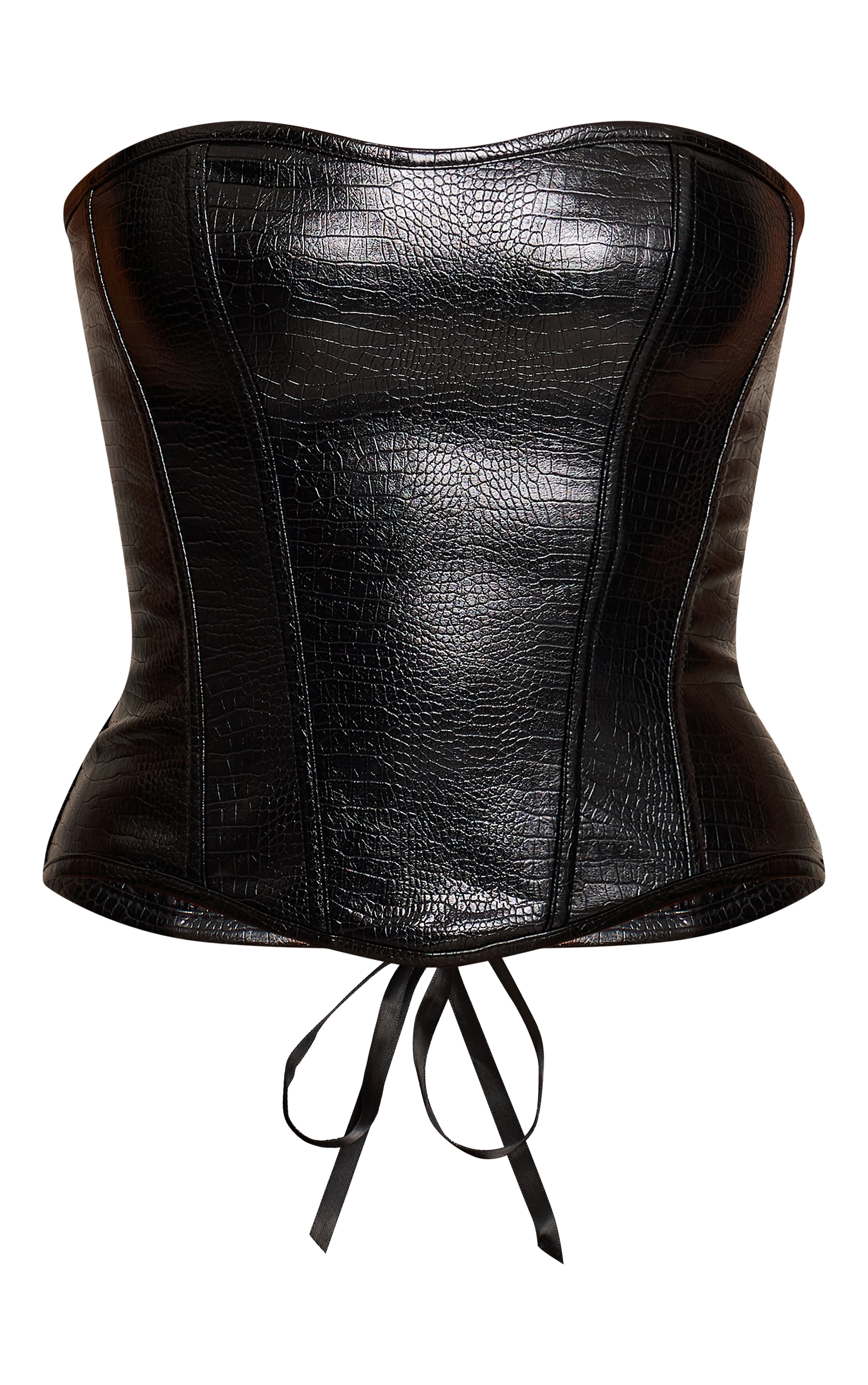 Black  Faux Leather Lace Back Bandeau Corset image 5