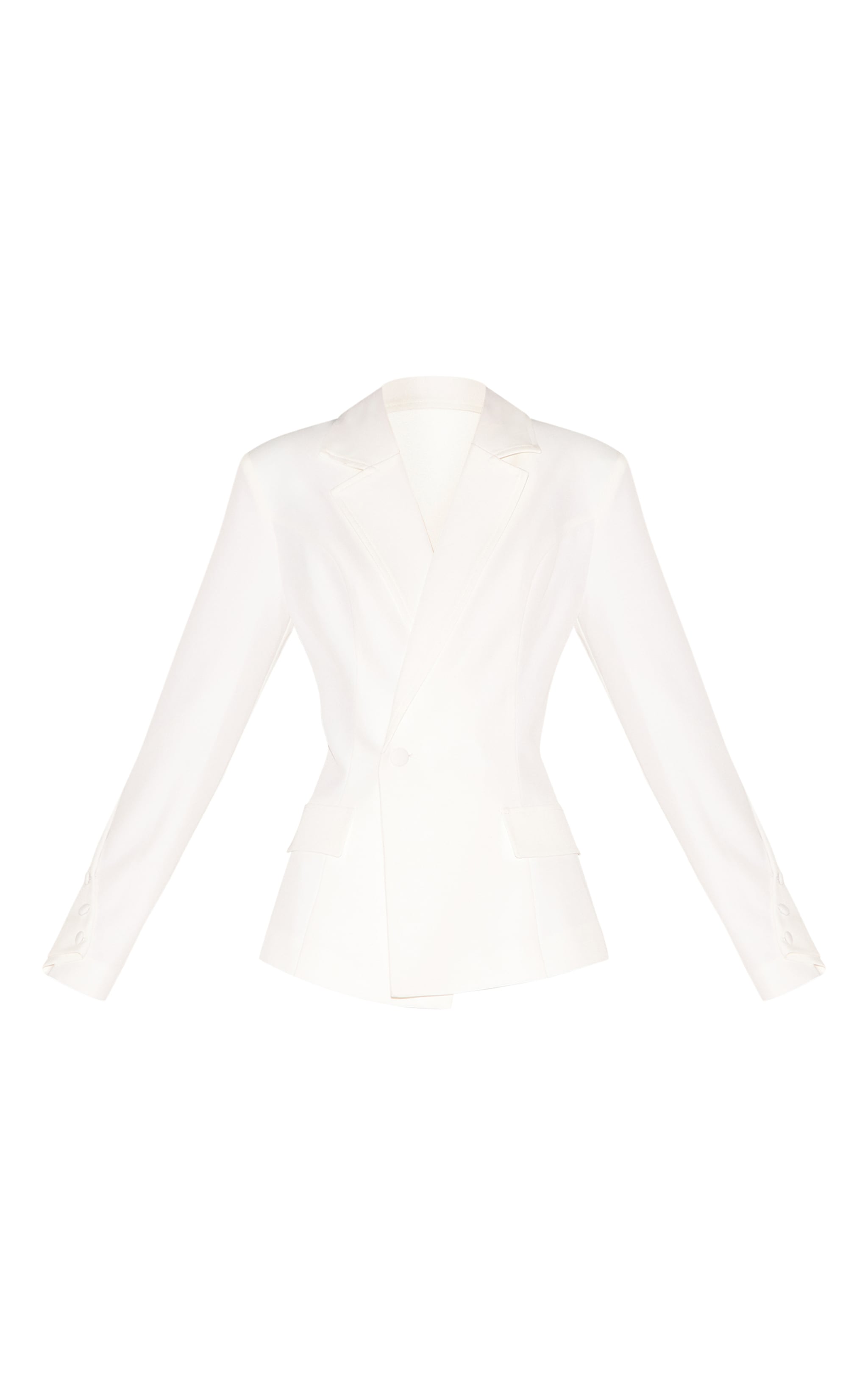 White Woven Cinched Waist Fitted Blazer image 5