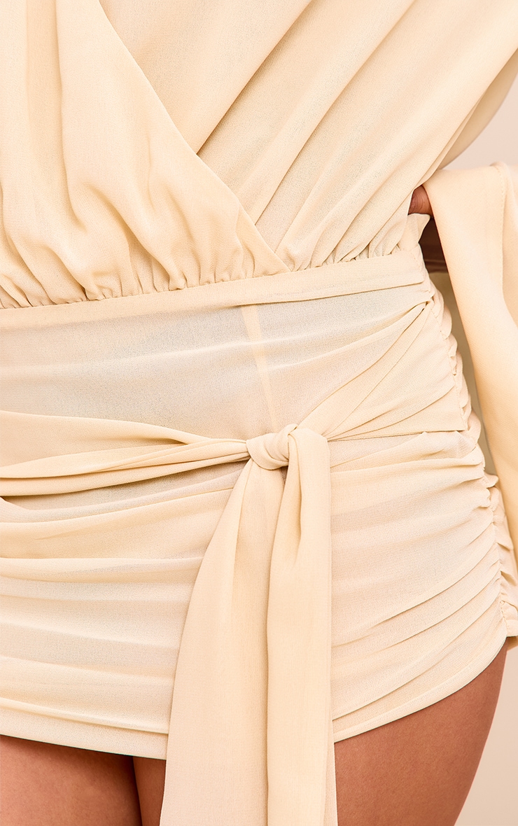 Cream Chiffon Exaggerated Sleeves Longline Blouse image 4