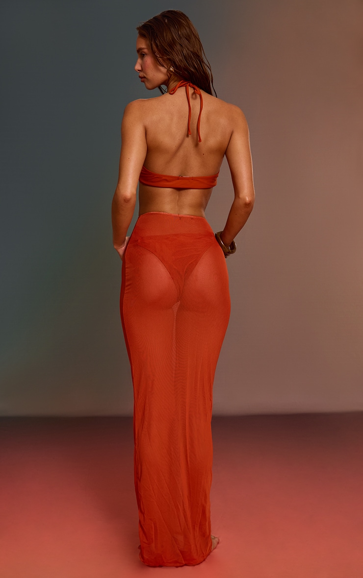 Rust Mesh Maxi Beach Skirt image 2