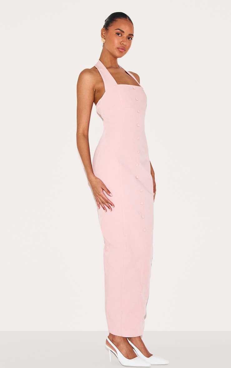 Dusty Pink Woven Halter Button Maxi Dress image 3