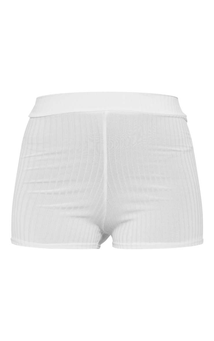 Off White Ribbed Shorts image 6