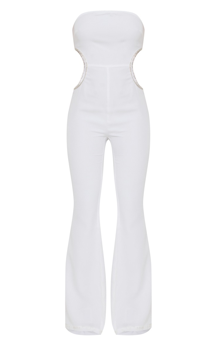 White Diamante Trim Bandeau Cut Out Jumpsuit image 4