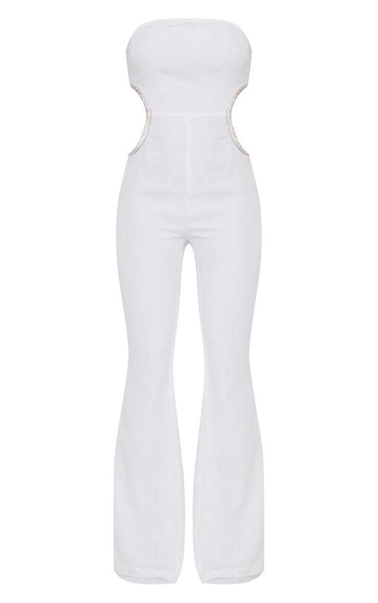 White Diamante Trim Bandeau Cut Out Jumpsuit image 4