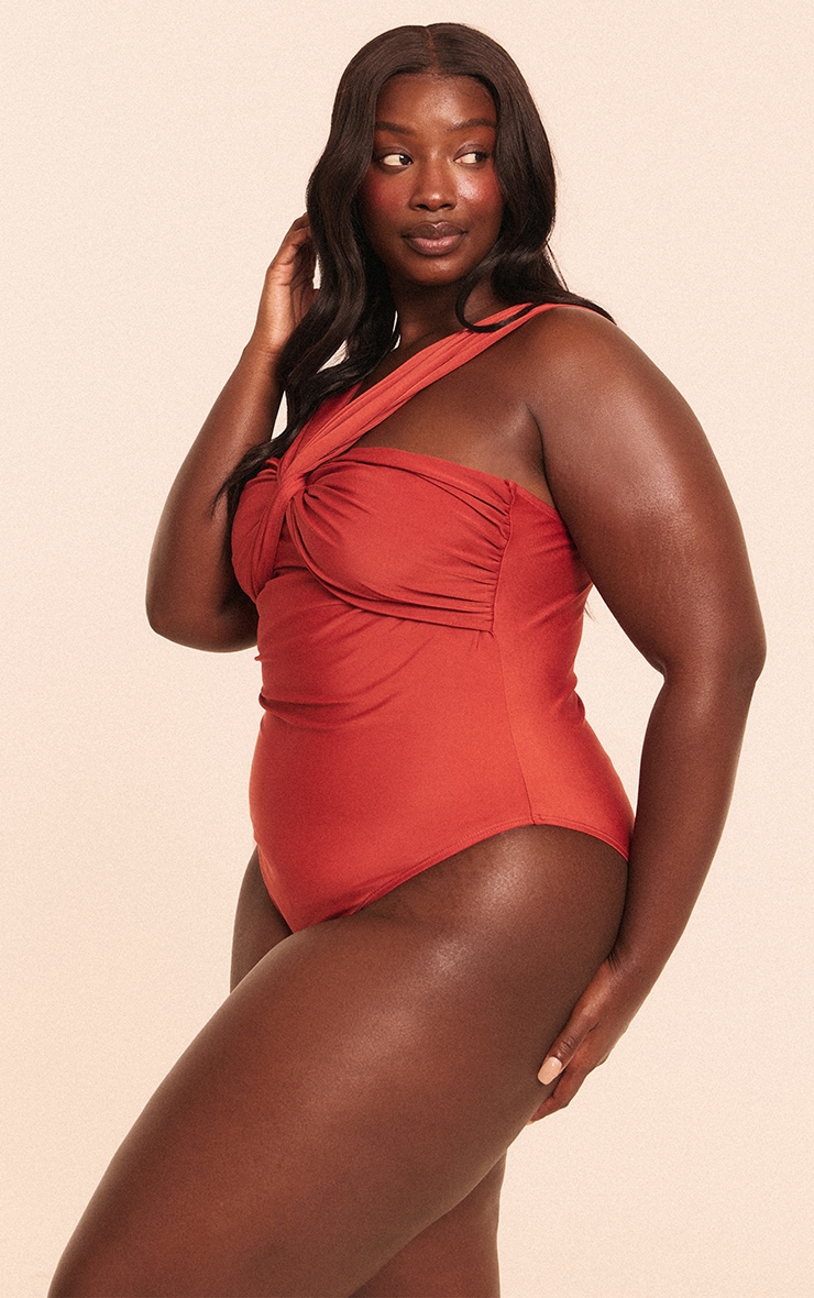 Plus Rust Ruched Bust Swimsuit image 3