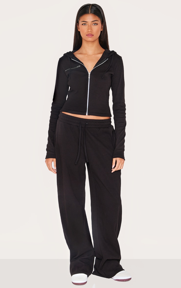 Black Zip Up Ribbed Track Top image 3