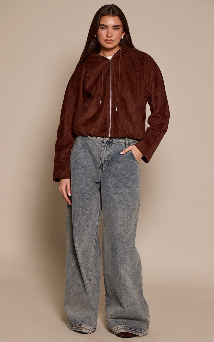 Veste en suédine chocolat foncé à capuche image 3