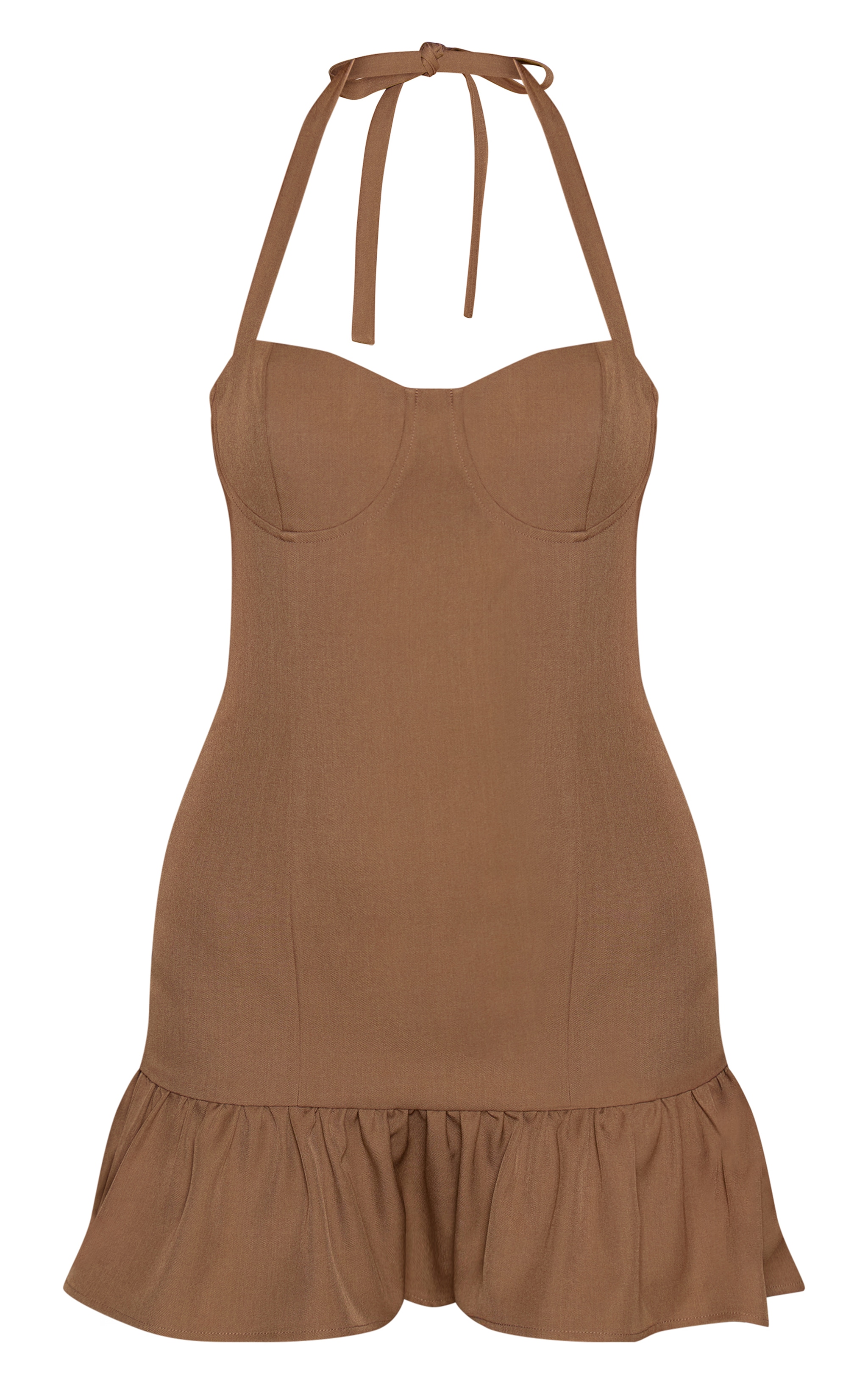 Chocolate Woven Halterneck Shift Mini Dress image 5