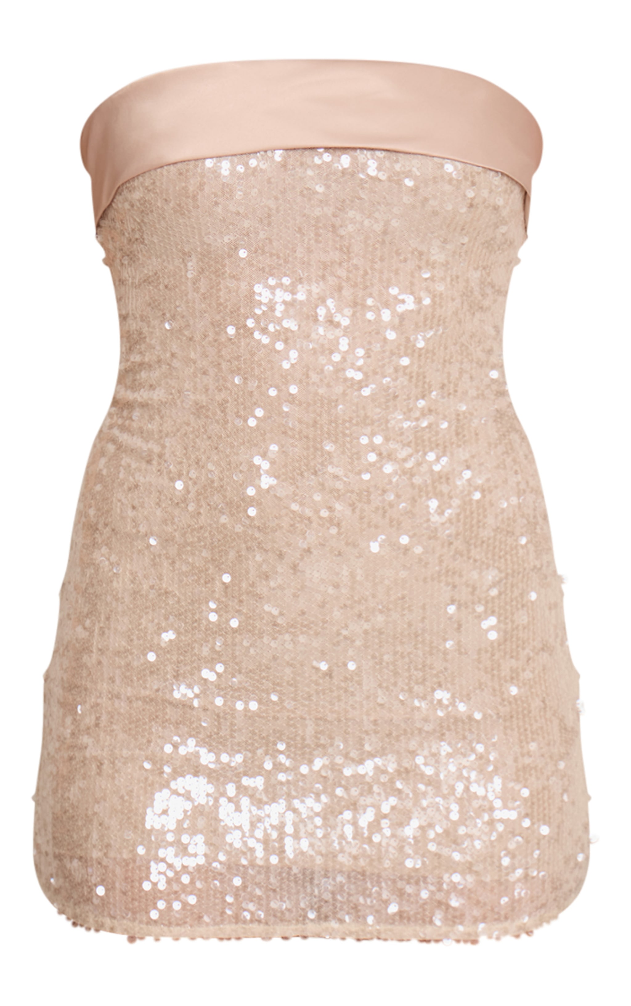 Light Nude Sequin Contrast Satin Panel Dress image 5