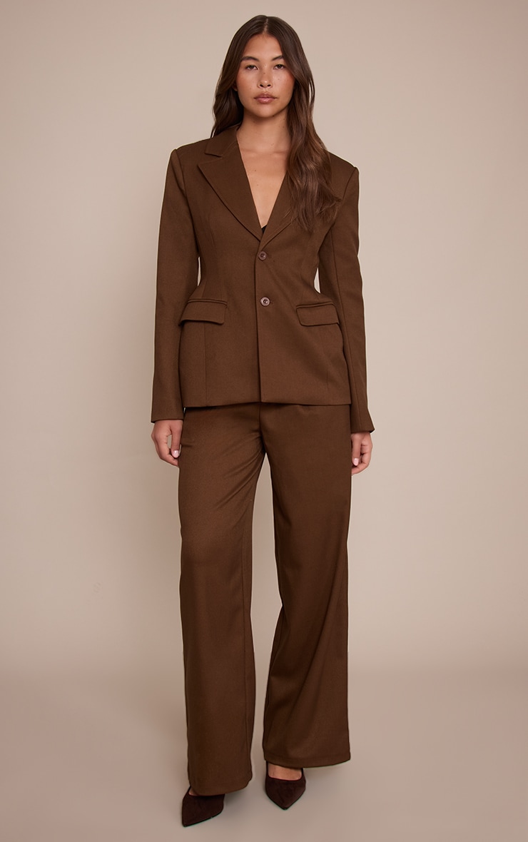 Blazer tailleur tissé chocolat à taille cintrée image 3